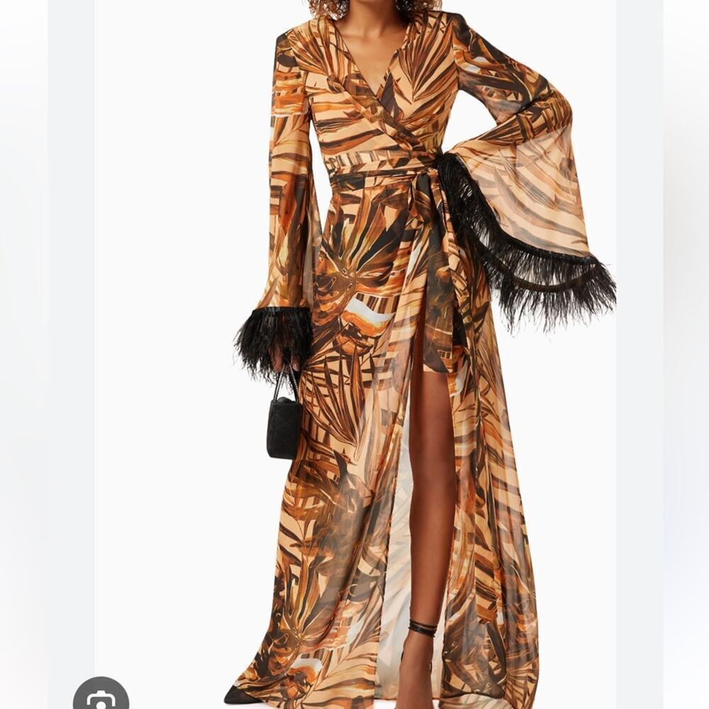BRONX AND BANCO Geisha
Kenya Kimono Dress in Printed Silk with Ostrich Feathers - Picture 3 of 6
